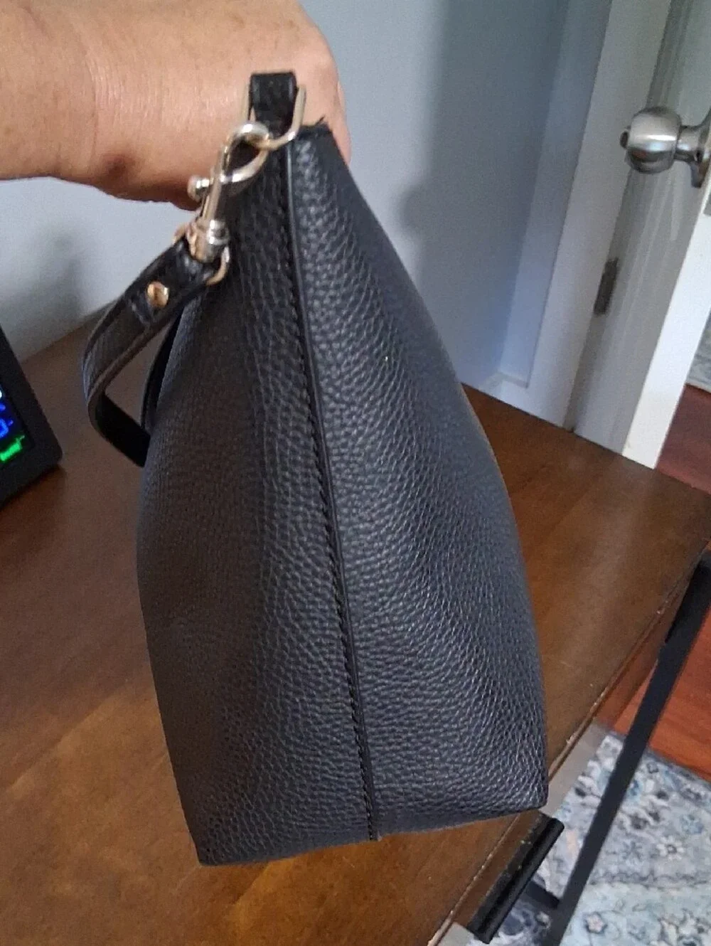 GUESS Black Pebbled Leather Messenger Bag with Gold Logo